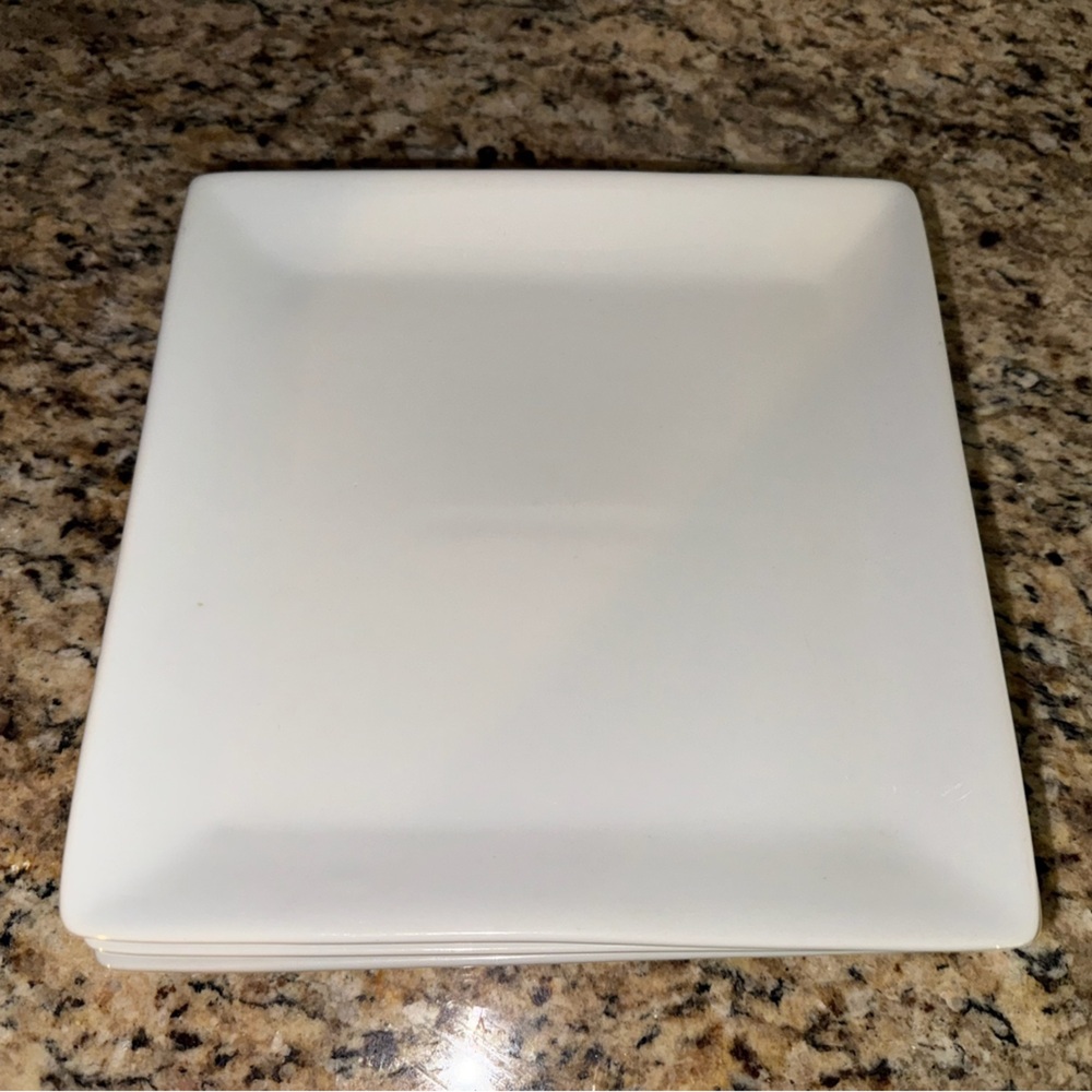 Set of 4 Pottery Barn White Square Salad Plates